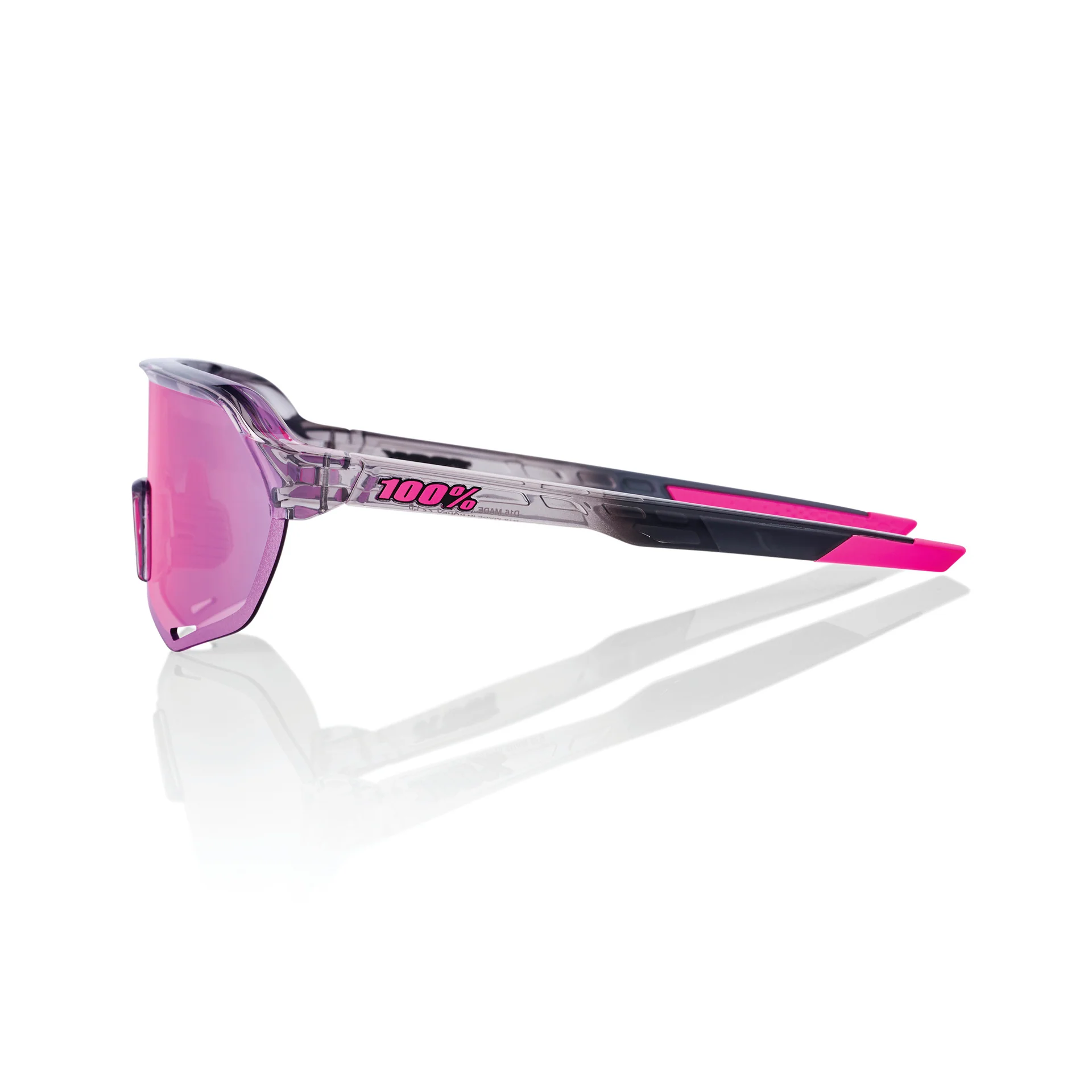 100% S2 Cycling Sunglasses - Translucent Polished Grey - Purple Mirror - Image 3