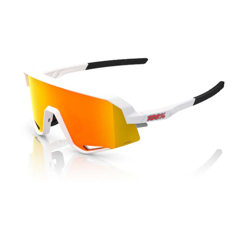 100% SLENDALE Cycling Sunglasses - Matte White - Hyper Red Mirror