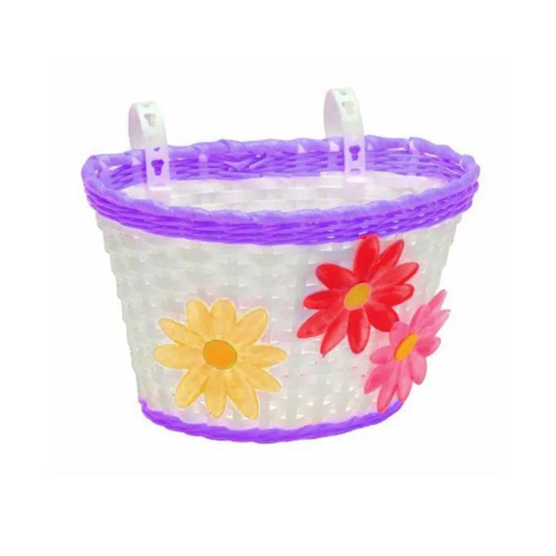 Bikes Up Kids Front Basket with Flowers - White / Purple