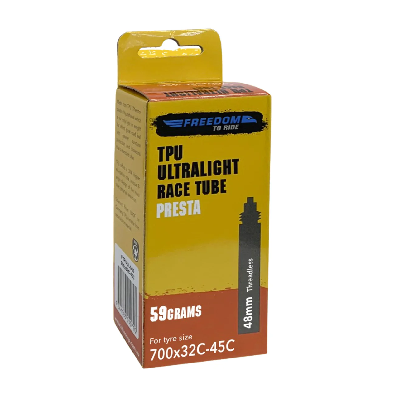 Freedom To Ride TPU Ultralight Inner Tube - Presta 48mm Valve - 700x32-45mm