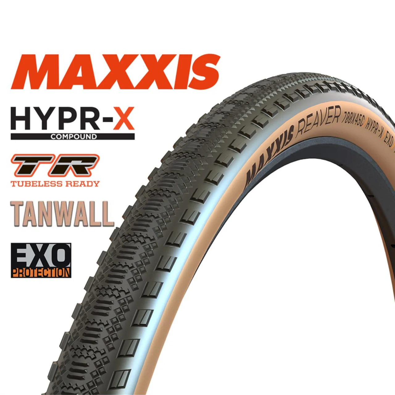 MAXXIS Reaver Gravel - 700 X 45 120 TPI Folding - HYPR-X EXO TR - Tanwall