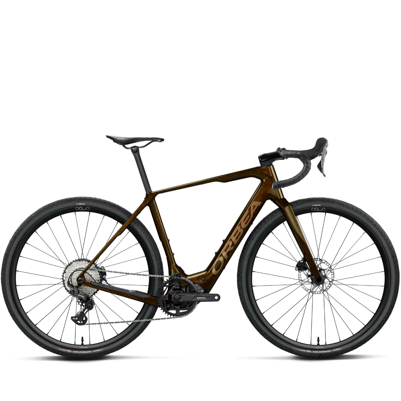 Orbea Denna M30 Electric Gravel Bike - Caramel Carbon View & Golden Gloss Sand