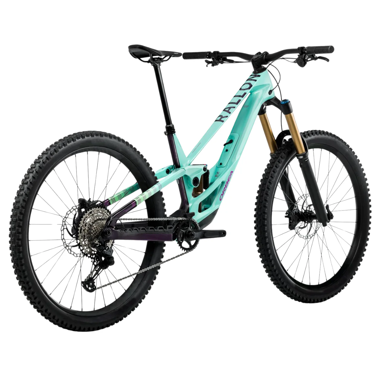 Orbea Rallon E10 Enduro Mountain Bike - Aloha Green/Fantasy Purple Carbon View - Image 3