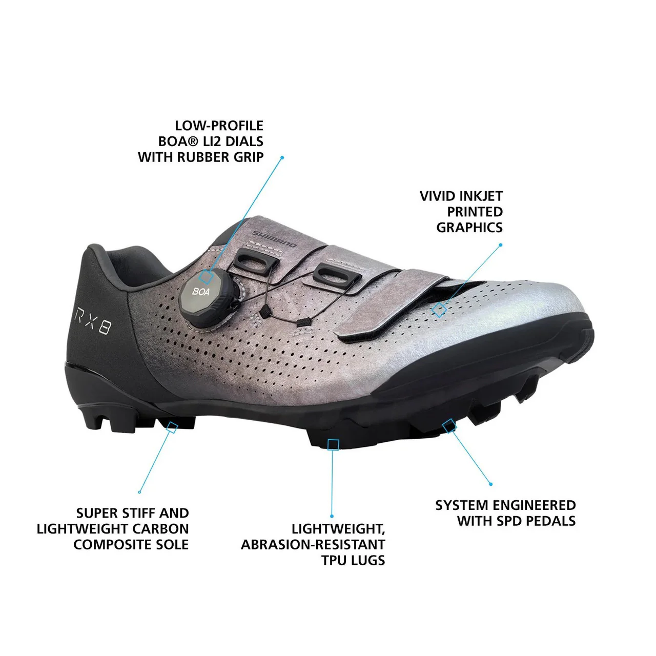 Shimano SH-RX801 SPD Gravel Shoe - Silver - Image 3