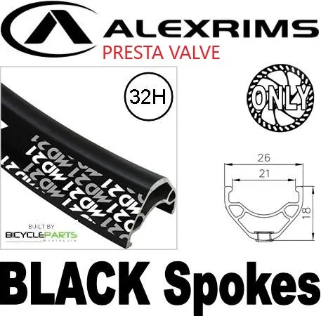 WHEEL - 29er Alex MD21 32H P/j Black Rim, FRONT 12mm T/A (110mm OLD) Centerlock Disc Sealed Novatec Black Hub, BLACK Spokes