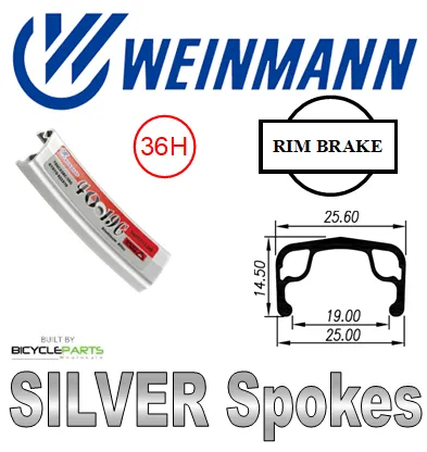 WHEEL - 700C Weinmann 4019C 36H P/j Silver Rim, FRONT 3/8" Nutted (92mm OLD) Loose Ball Joytech Steel Chrome Hub, Mach 1 SILVER Spokes
